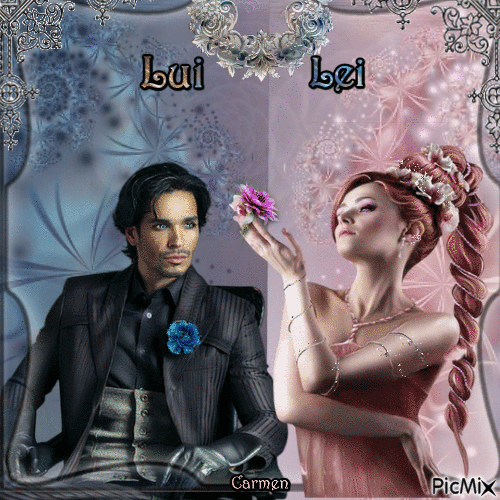 Lui et elle en bleu et rose - Δωρεάν κινούμενο GIF