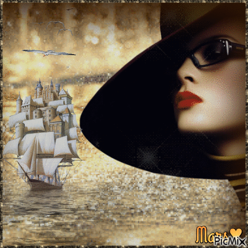 barco mujer  sombrerona - GIF animado grátis