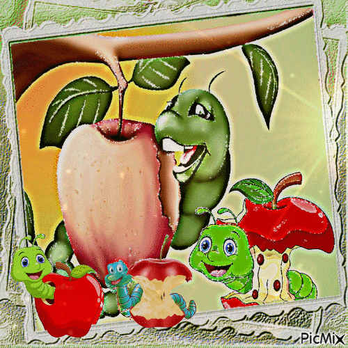 Apfel und Raupen - Darmowy animowany GIF