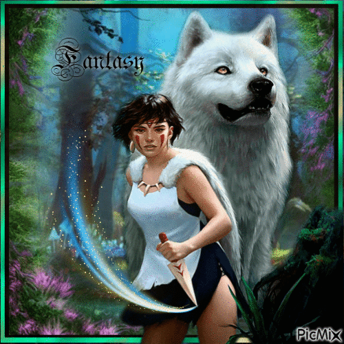 The warrior and her wolf - Darmowy animowany GIF