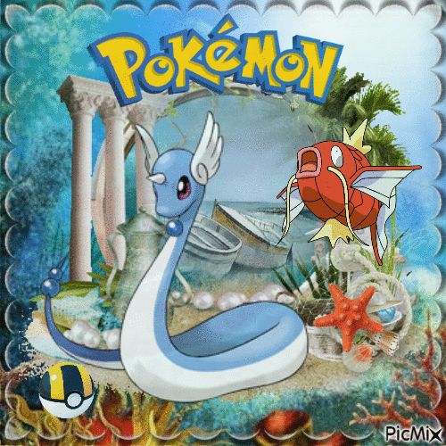 Pokémon draco & Magicarpe - Бесплатный анимированный гифка