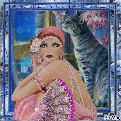 Mujer vintage - Tonos rosa y azul oscuro - Gratis animeret GIF