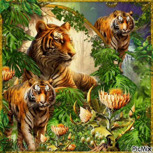 Tigres dans la jungle - GIF เคลื่อนไหวฟรี