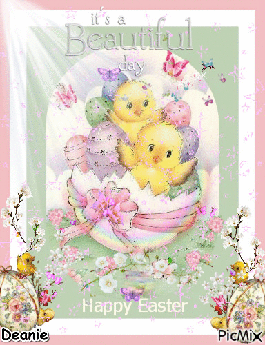 Happy Easter Chicks in Egg - Безплатен анимиран GIF