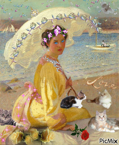 Lady with her Cats. - Nemokamas animacinis gif