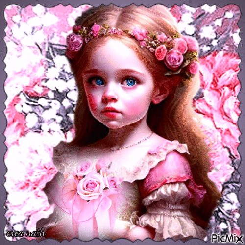Petite fille aux fleurs en Rose et Gris...concours - Free animated GIF