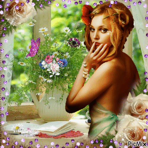 mujer entre flores - Free animated GIF