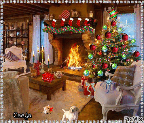 Cozy Christmas Room and Tree - Animovaný GIF zadarmo