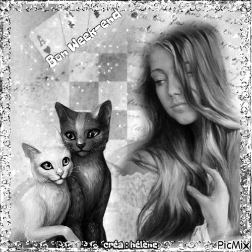 Manon & ses chats en noir et blanc - GIF animado gratis