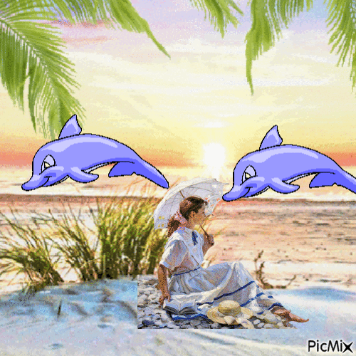 pensive  devant les dauphins - GIF animado gratis
