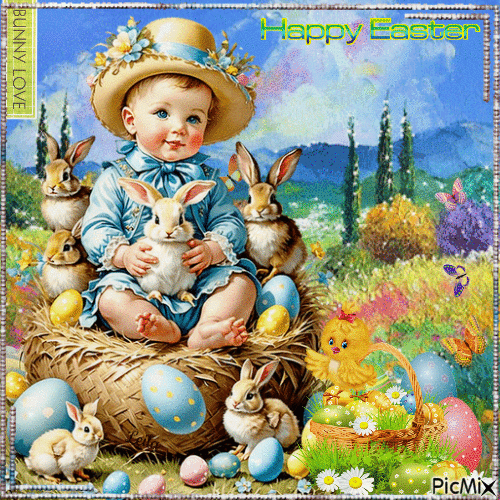 Happy Easter. Bunny Love - GIF animé gratuit