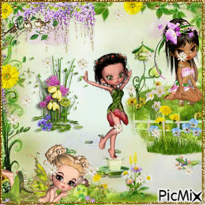 Fillettes aux jardin - Free animated GIF