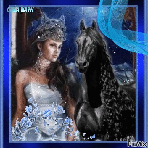 femme et cheval - Zdarma animovaný GIF