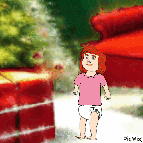 Baby near Christmas present (my 2,805th PicMix) - GIF animado gratis