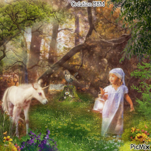 La fillette et la licorne par BBM - GIF animé gratuit