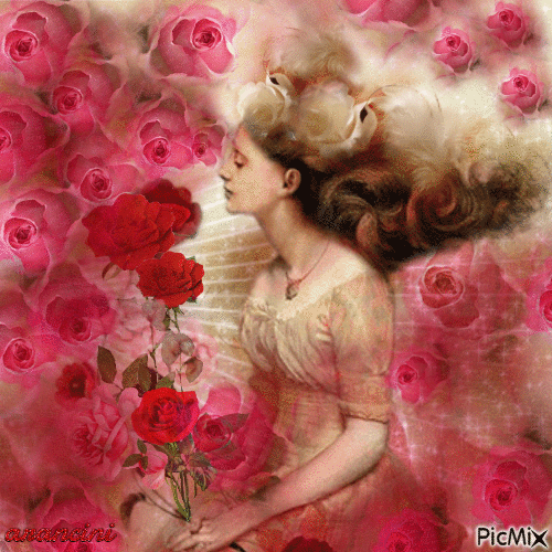 Woman with roses - Gratis animerad GIF
