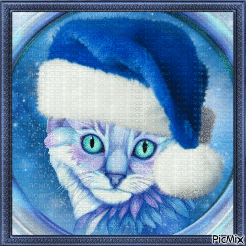 Chat de Noël en bleu. - Безплатен анимиран GIF