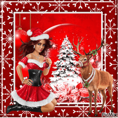 Weihnachtsfrau und ihr Hirsch - Gratis geanimeerde GIF