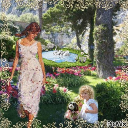 Woman in the garden - Free animated GIF