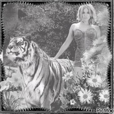 Femme et tigre - Gratis animeret GIF