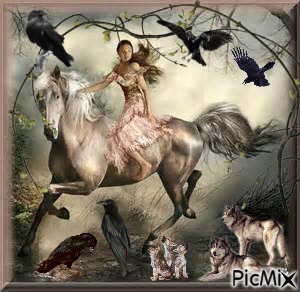 femme à cheval en forêt - ücretsiz png