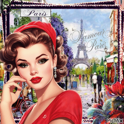 Vintage mujer en París - GIF animé gratuit