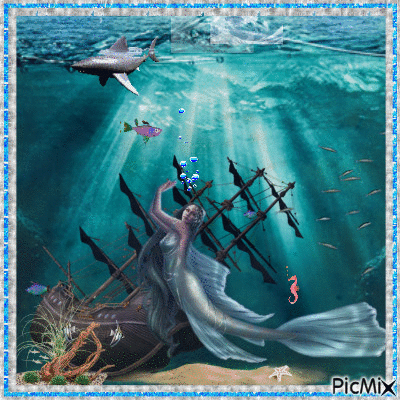 Sunken ship & mermaid - GIF animé gratuit