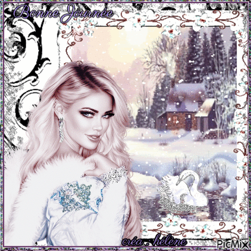 Portrait d'une femme - fond  paysage d'hiver - Безплатен анимиран GIF