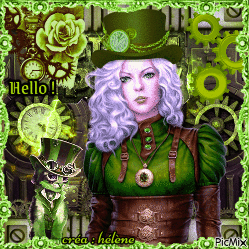 concours : Femme steampunk _ tons vert - Free animated GIF