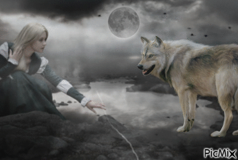 mulher e o lobo - Бесплатный анимированный гифка