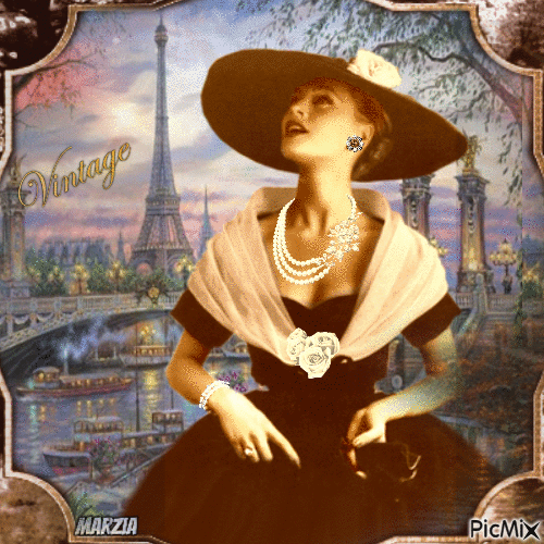 Donna vintage con cappello a Parigi - Darmowy animowany GIF