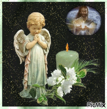 anjo com vela acesa e jesus - Безплатен анимиран GIF