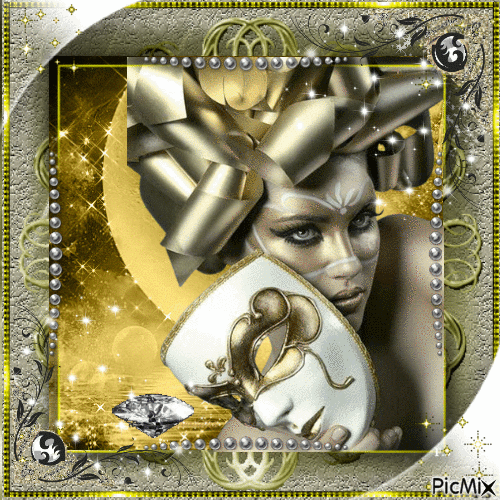Belle Dame Masquée en gris et or - GIF animé gratuit