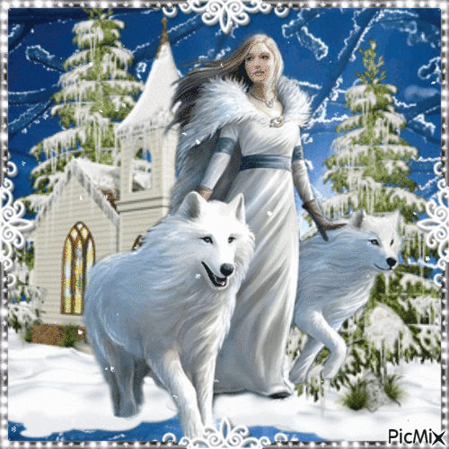 Woman with a wolf - GIF animé gratuit