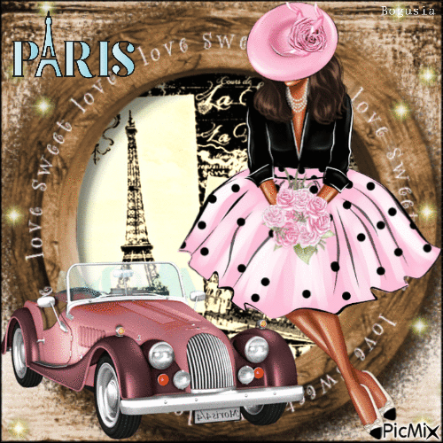 Woman In Paris With Her Car - GIF animé gratuit