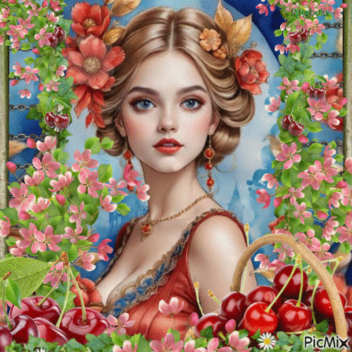 Girl with cherries-contest - GIF animé gratuit