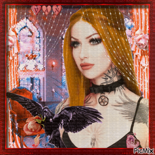 Portrait de femme gothique dans les tons roses, pêches... - GIF animé gratuit
