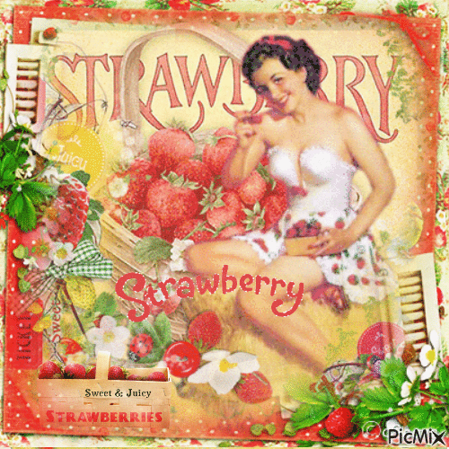 Strawberry woman vintage - Бесплатный анимированный гифка