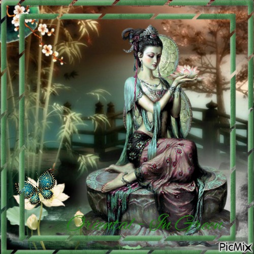 Oriental Woman In Green - Free PNG