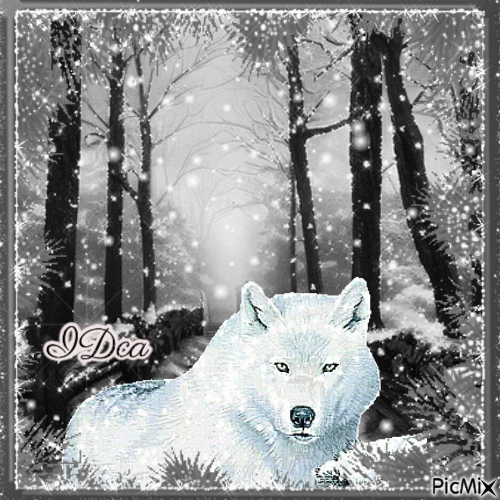 Loup dans la foret en hiver - Бесплатный анимированный гифка