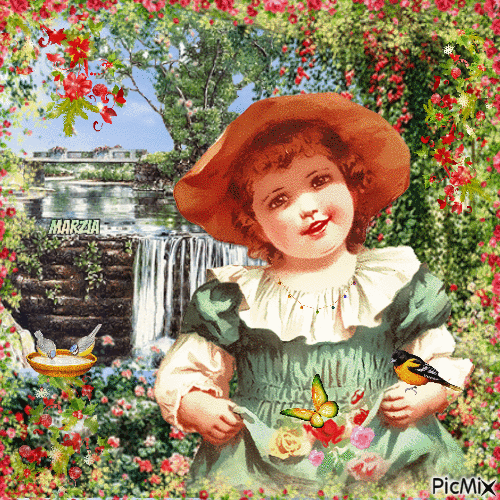 marzia - bambina in giardino-vintage - GIF animé gratuit