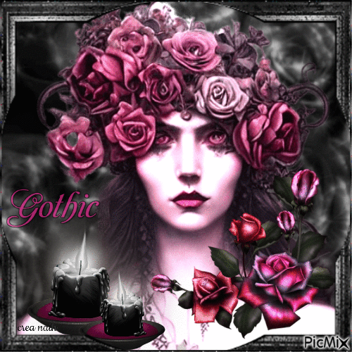 Gothique avec des roses en noir et rose..concours - Free animated GIF