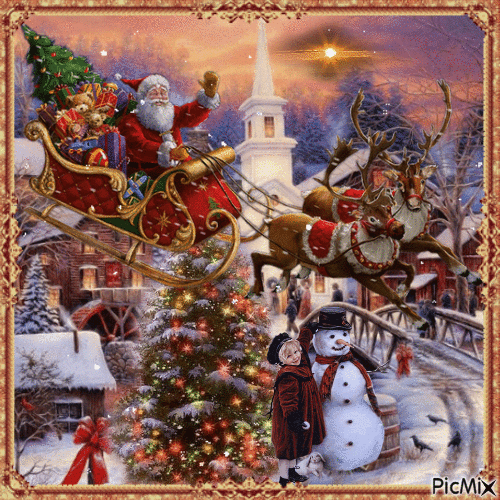 Weihnachtsmann in seinem Schlitten - Δωρεάν κινούμενο GIF