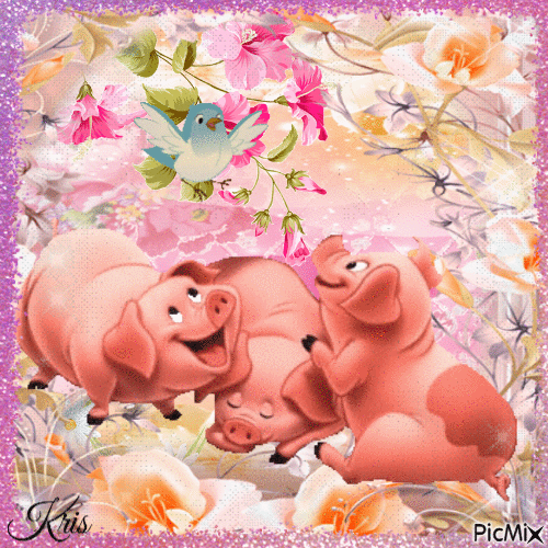 Pigs in the flower - Darmowy animowany GIF