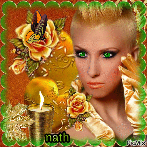 Portrait de femme en vert,orange et or,nath - 免费动画 GIF
