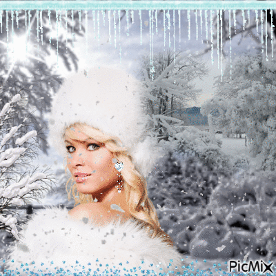 woman with white hat in winter - Ingyenes animált GIF