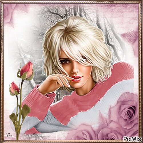 Girl with pink roses - nemokama png