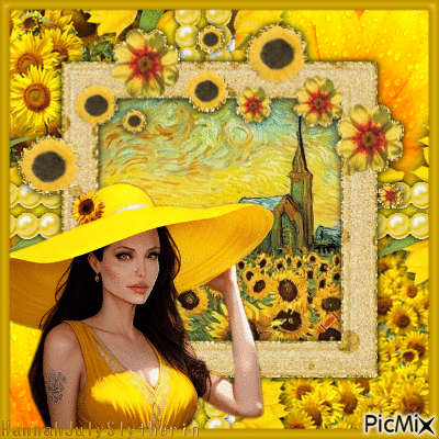 {#}Angelina Jolie and Yellow Flowers{#} - Gratis animeret GIF