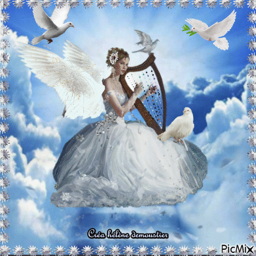 HD femme ange jouant de la harpe - Gratis geanimeerde GIF