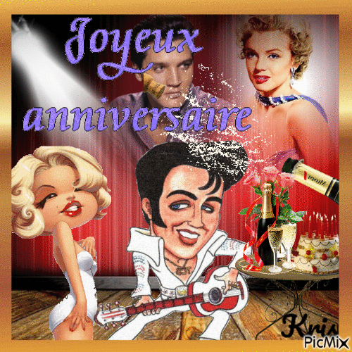 Anniversaire avec Marilyn et Elvis - Бесплатный анимированный гифка